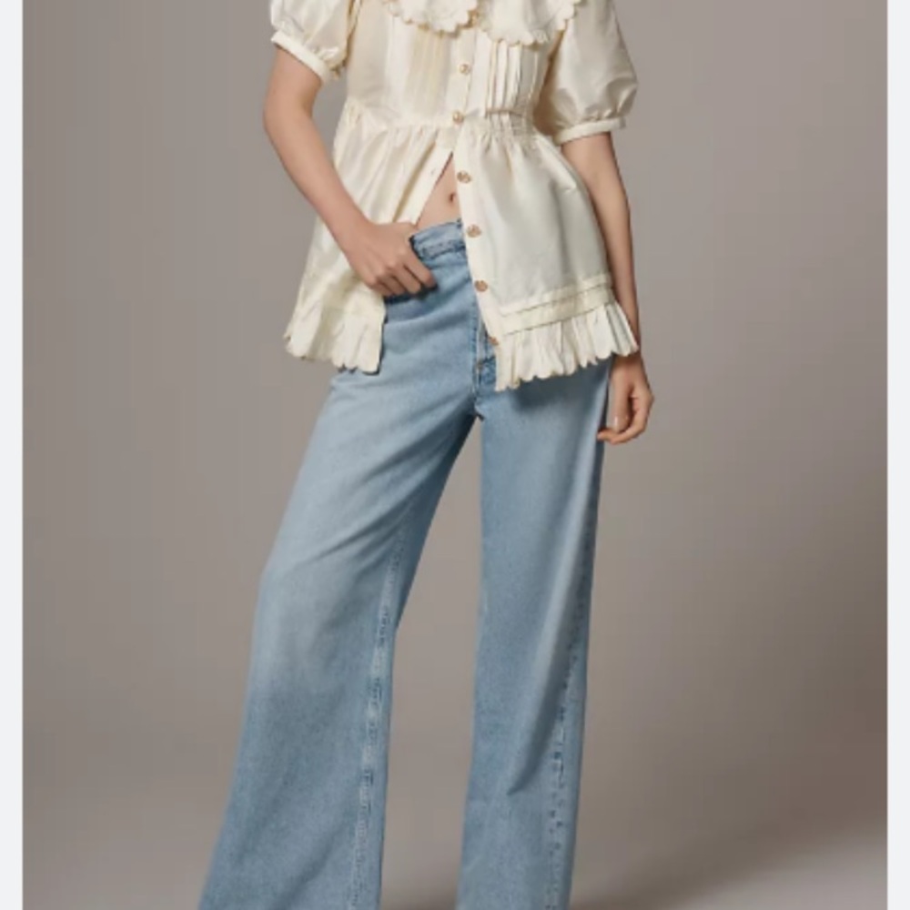 🆕 NWT Anthropologie | Mauve Cream Scalloped-Collar Puff Sleeve Babydoll Top XS - Picture 12 of 15